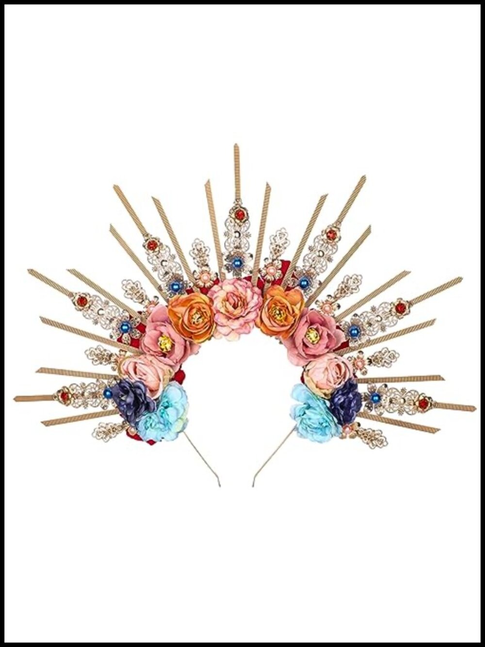 Handmade Blue Rose Halo Crown Renfaire Woodland Flower Headpiece for Women